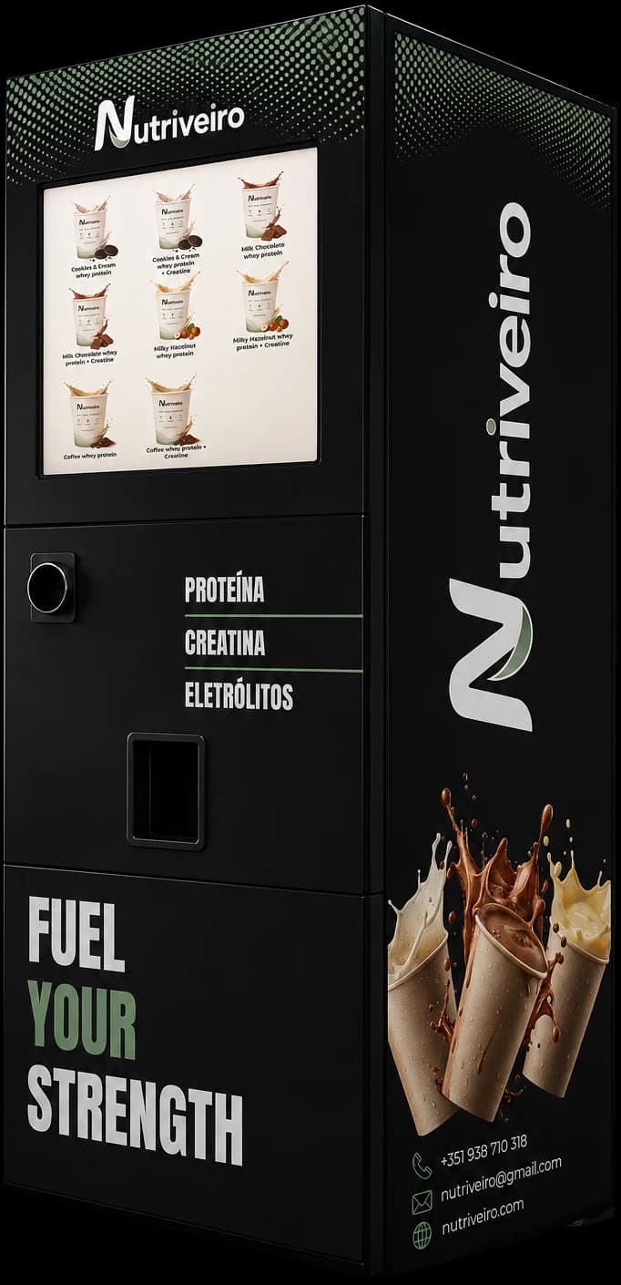 Black Nutriveiro vending machine with touchscreen, three-quarter view
